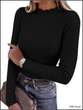 Women's Ribbed Knit Long Sleeve Mock Neck Top